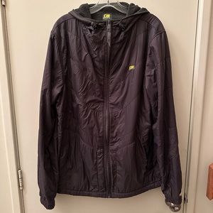 Men’s Large L Vintage Alphanumeric Nylon Jacket with hoodie and pockets